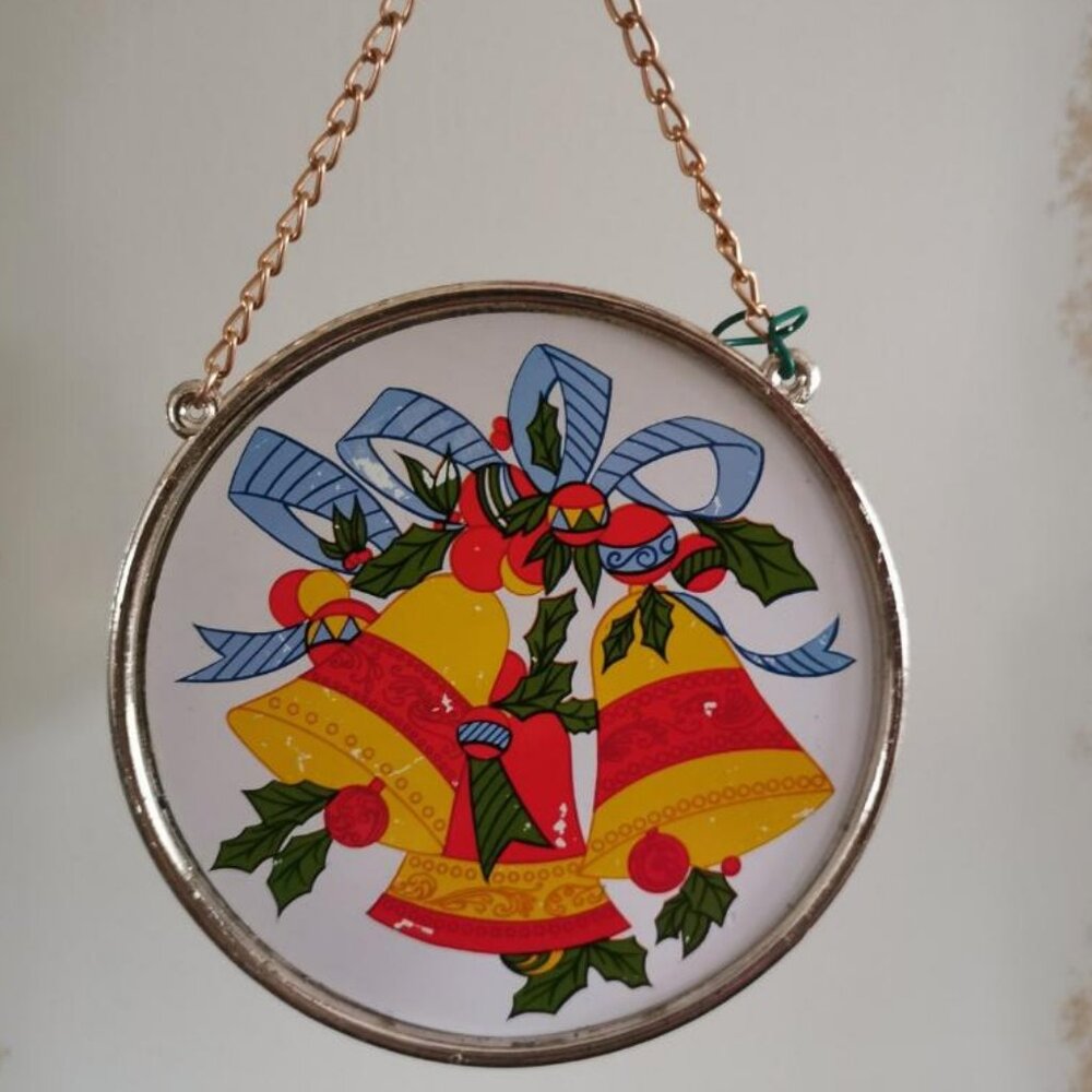 Suncatcher Christmas Tree Ornament Poinsetta Bells Window Decor 4.3‎ in